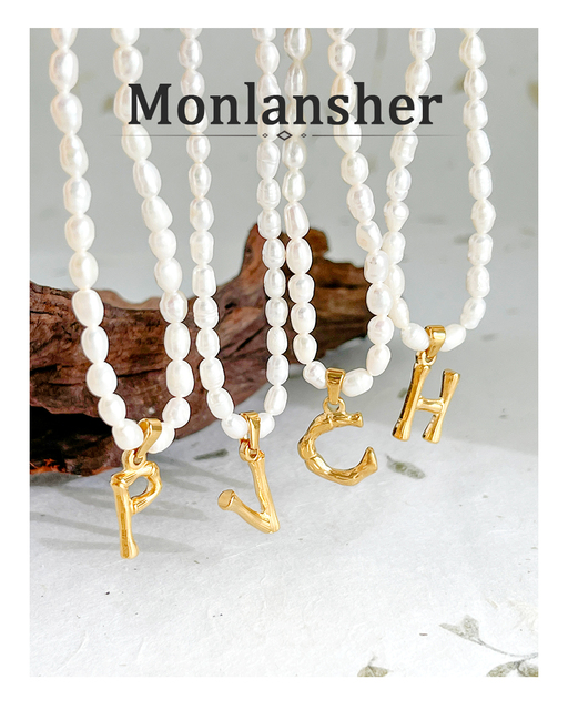 Naszyjnik z wisiorkiem Monlansher - Naturalne perły słodkowodne, stalowa inicjały, elegancki Vintage - biżuteria prezent 2021 - Wianko - 4