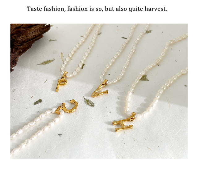 Naszyjnik z wisiorkiem Monlansher - Naturalne perły słodkowodne, stalowa inicjały, elegancki Vintage - biżuteria prezent 2021 - Wianko - 7