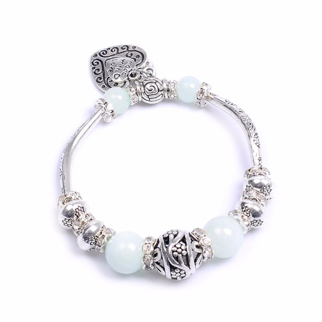 Bransoletka z naturalnym kamieniem koralików w autentycznym europejskim stylu, srebrna platyną, dla kobiet - prezent oryginalnej DIY biżuterii - Wianko - 10