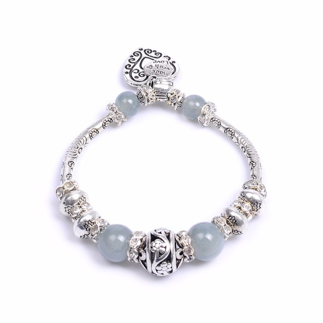 Bransoletka z naturalnym kamieniem koralików w autentycznym europejskim stylu, srebrna platyną, dla kobiet - prezent oryginalnej DIY biżuterii - Wianko - 8