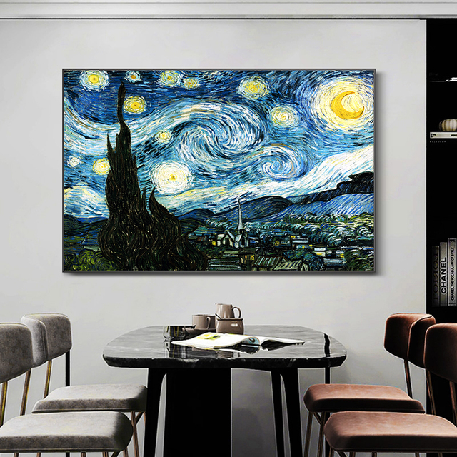 Obraz Van Gogh Gwiaździsta noc na płótnie - plakat z nadrukami, ozdoba wnętrza - Wianko - 1
