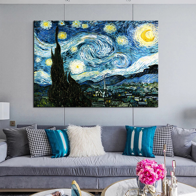 Obraz Van Gogh Gwiaździsta noc na płótnie - plakat z nadrukami, ozdoba wnętrza - Wianko - 2