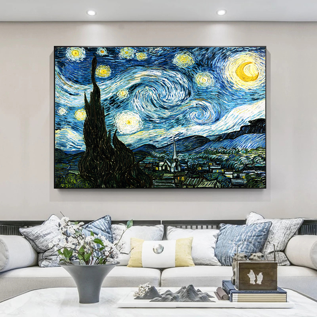 Obraz Van Gogh Gwiaździsta noc na płótnie - plakat z nadrukami, ozdoba wnętrza - Wianko - 3