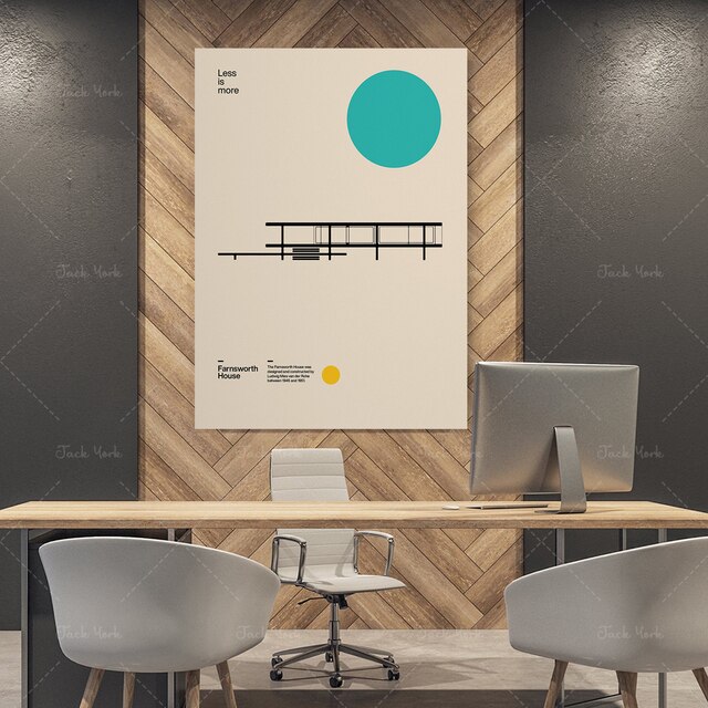 Plakat dom Farnsworth - projekt Ludwig Mies van der Rohe, minimalizm Bauhaus Design - Wianko - 6