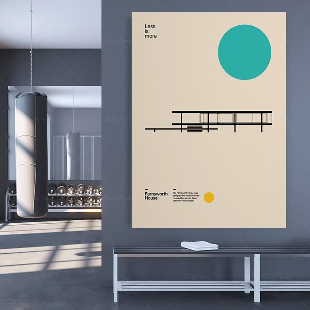 Plakat dom Farnsworth - projekt Ludwig Mies van der Rohe, minimalizm Bauhaus Design - Wianko - 7
