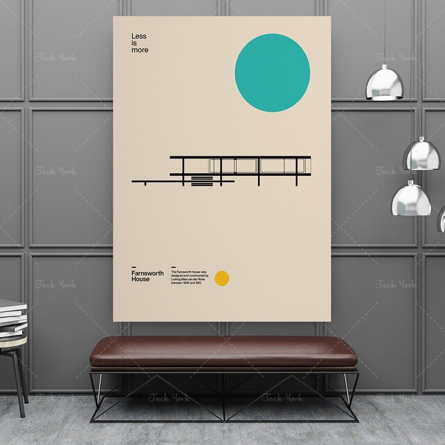 Plakat dom Farnsworth - projekt Ludwig Mies van der Rohe, minimalizm Bauhaus Design - Wianko - 4
