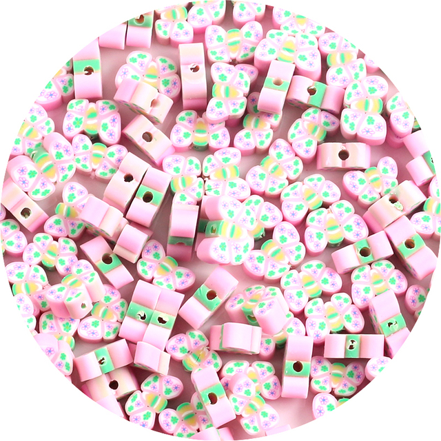 30 sztuk różowych motylkowych koralików z gliny polimerowej o średnicy 10mm do tworzenia biżuterii - bransoletki i naszyjniki - akcesoria DIY - Wianko - 1
