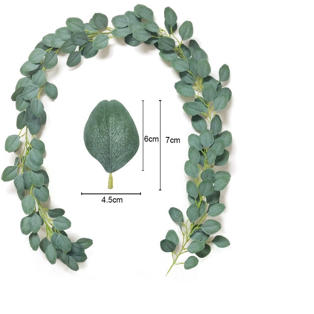 2M sztuczna zielona girlanda eukaliptusowa Rattan z jedwabnymi liśćmi i winorośl sztuczne kwiaty - Wianko - 7