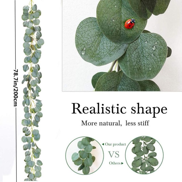 2M sztuczna zielona girlanda eukaliptusowa Rattan z jedwabnymi liśćmi i winorośl sztuczne kwiaty - Wianko - 3