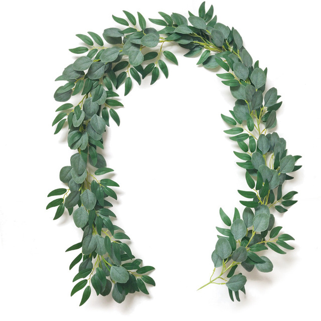 2M sztuczna zielona girlanda eukaliptusowa Rattan z jedwabnymi liśćmi i winorośl sztuczne kwiaty - Wianko - 10