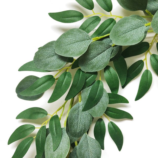 2M sztuczna zielona girlanda eukaliptusowa Rattan z jedwabnymi liśćmi i winorośl sztuczne kwiaty - Wianko - 12