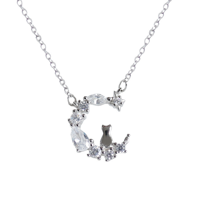 Naszyjnik s925 z cyrkonem kot w księżycu - elegancka biżuteria na prezent - Wianko - 4