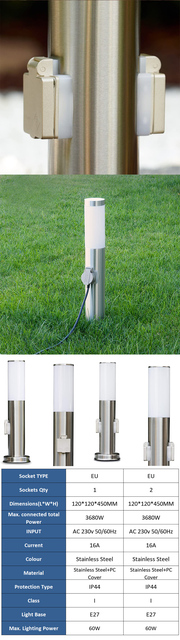 Gniazdo ogrodowe 4-Way UE FR, wodoszczelne, 3680W 16A, kolumna energetyczna, lampa ogrodowa E27, dekoracyjna lampa trawnikowa - Wianko - 4