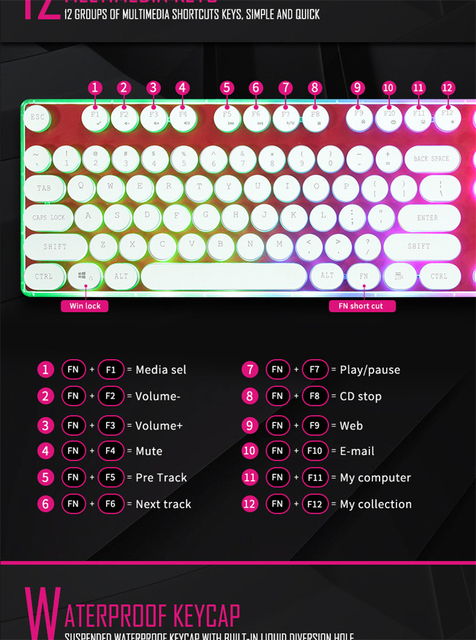 Klawiatura do gier IMice Pro z 104 klawiszami, wodoszczelna, podświetlanie RGB, mechaniczne wrażenie, przewodowa USB - Wianko - 6