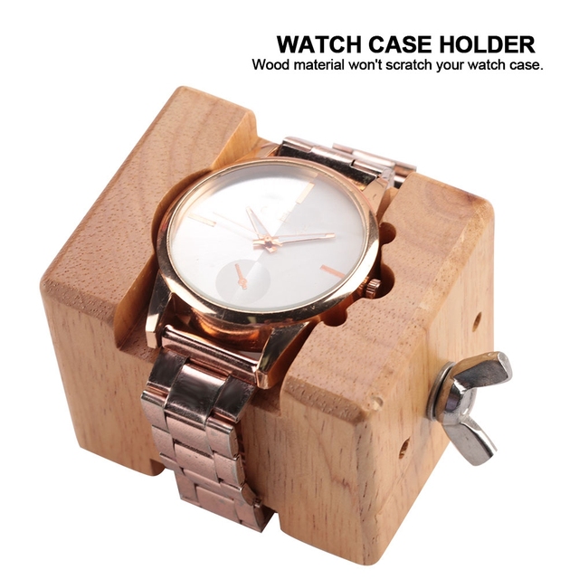 Drewniany zegarek - pojemnik do przechowywania i naprawy bloku imadła, zacisk do paska podstawowego, narzędzie zegarmistrzowskie - wymiana baterii - Wianko - 2