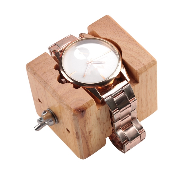 Drewniany zegarek - pojemnik do przechowywania i naprawy bloku imadła, zacisk do paska podstawowego, narzędzie zegarmistrzowskie - wymiana baterii - Wianko - 3