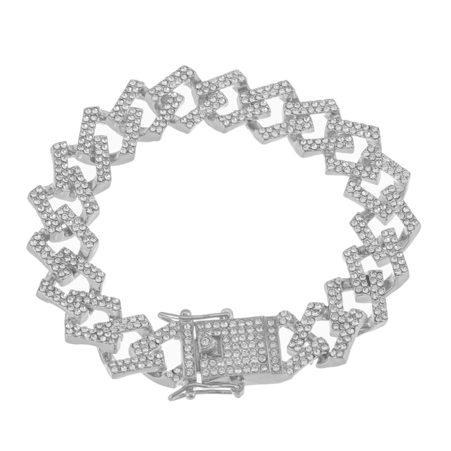 Męska bransoletka łańcuszkowa z cyrkoniami kubańskimi i kryształami Rhinestone - Wianko - 14