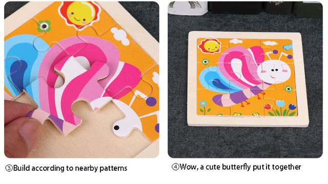 Nowa drewniana układanka 3D dla dzieci - 9 sztuk z kreskówkowymi zwierzętami - Wianko - 4