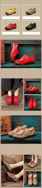 AARDIMI Damskie buty typu flats - 100% skórzane, solidne buty o stylu retro do szycia, na wiosnę i jesień, z wygodnym sznurowaniem, w kolorze casual - Wianko - 1
