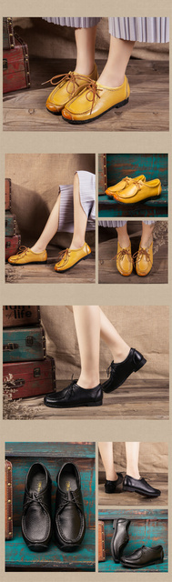AARDIMI Damskie buty typu flats - 100% skórzane, solidne buty o stylu retro do szycia, na wiosnę i jesień, z wygodnym sznurowaniem, w kolorze casual - Wianko - 2