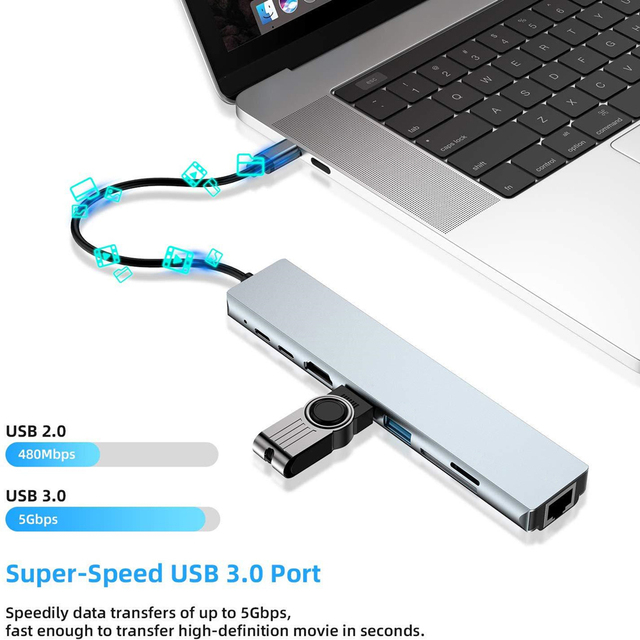 USB C Hub type-c 3.1 do 4K HDMI RJ45 USB czytnik kart SD/TF PD szybkie ładowanie 8-w-1 stacja dokująca USB MacBook Air Pro PC HUB - Wianko - 4