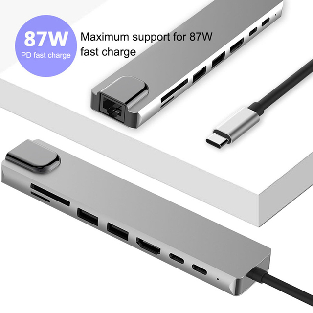 USB C Hub type-c 3.1 do 4K HDMI RJ45 USB czytnik kart SD/TF PD szybkie ładowanie 8-w-1 stacja dokująca USB MacBook Air Pro PC HUB - Wianko - 10