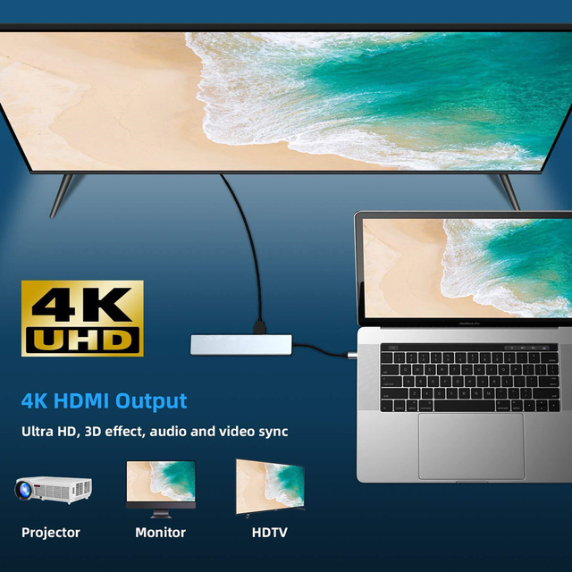 USB C Hub type-c 3.1 do 4K HDMI RJ45 USB czytnik kart SD/TF PD szybkie ładowanie 8-w-1 stacja dokująca USB MacBook Air Pro PC HUB - Wianko - 6