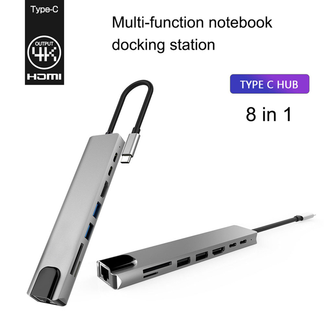 USB C Hub type-c 3.1 do 4K HDMI RJ45 USB czytnik kart SD/TF PD szybkie ładowanie 8-w-1 stacja dokująca USB MacBook Air Pro PC HUB - Wianko - 1