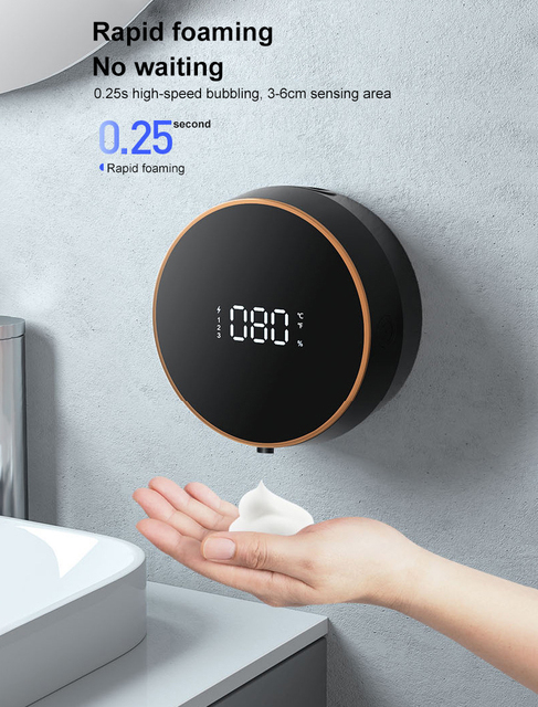Dozownik mydła automatyczny naścienny 1 szt. z wyświetlaczem LED, wodoodporny, zasilany przez USB lub akumulator.+ - Wianko - 1