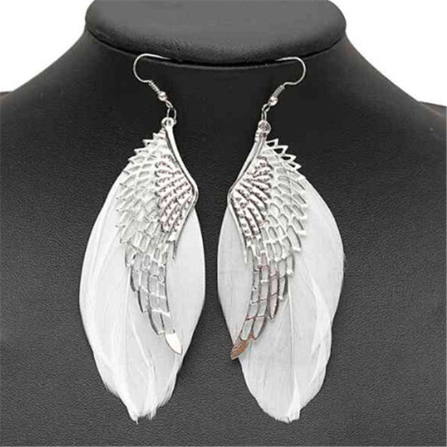 Żyrandol długie zwisające kolczyki z przepięknymi piórami w kształcie skrzydeł anioła dla kobiet - Wianko - 11