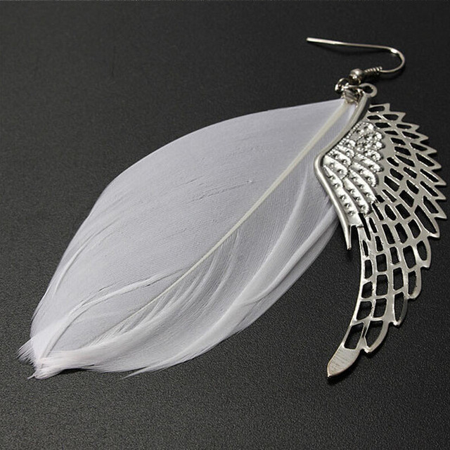 Żyrandol długie zwisające kolczyki z przepięknymi piórami w kształcie skrzydeł anioła dla kobiet - Wianko - 6