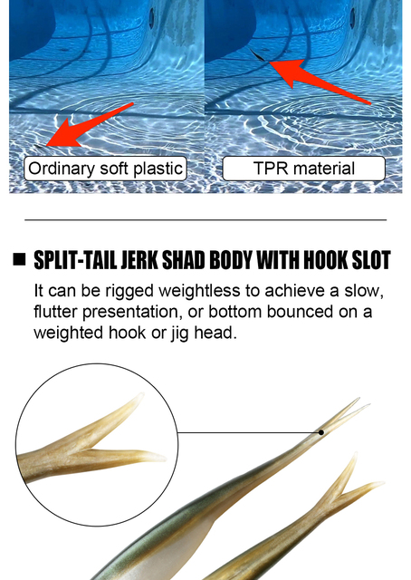 Pływająca przynęta wędkarska Spinpoler TPR Jerk Bait Shad Minnow 5 cali 10x Split Tail Drop Shot dla Bassa, Ćpy i Szczupaka - Wianko - 4