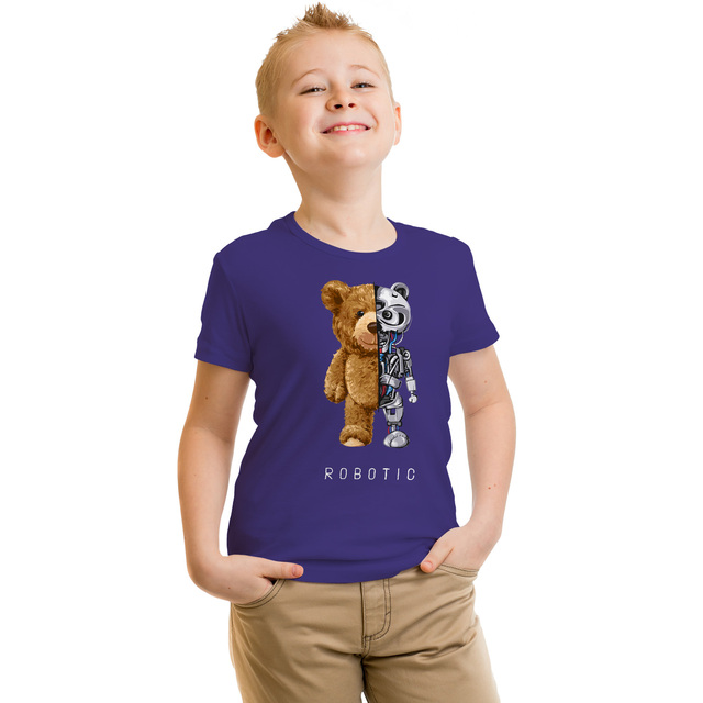Dziecięca koszulka z napisem BLINGPAW miś Robotic - 100% bawełna, uniseks, letnie ubranie - Wianko - 10