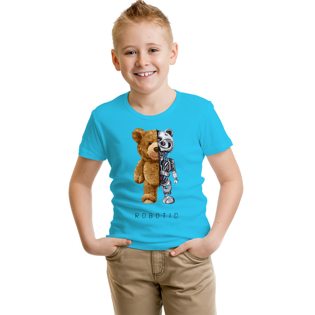 Dziecięca koszulka z napisem BLINGPAW miś Robotic - 100% bawełna, uniseks, letnie ubranie - Wianko - 5