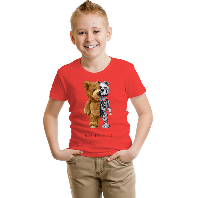 Dziecięca koszulka z napisem BLINGPAW miś Robotic - 100% bawełna, uniseks, letnie ubranie - Wianko - 11