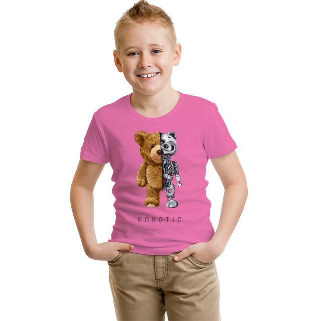 Dziecięca koszulka z napisem BLINGPAW miś Robotic - 100% bawełna, uniseks, letnie ubranie - Wianko - 7