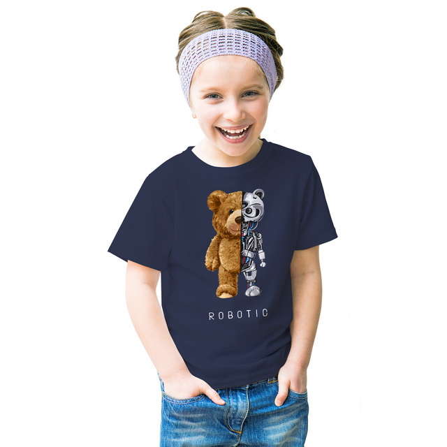 Dziecięca koszulka z napisem BLINGPAW miś Robotic - 100% bawełna, uniseks, letnie ubranie - Wianko - 2