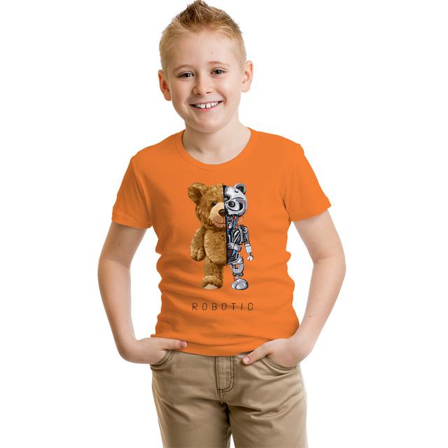 Dziecięca koszulka z napisem BLINGPAW miś Robotic - 100% bawełna, uniseks, letnie ubranie - Wianko - 8