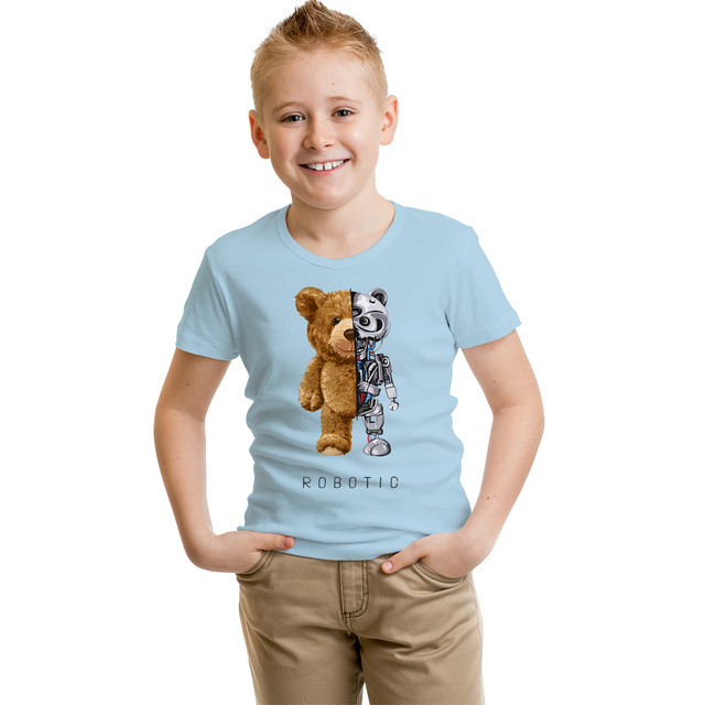 Dziecięca koszulka z napisem BLINGPAW miś Robotic - 100% bawełna, uniseks, letnie ubranie - Wianko - 13