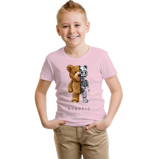 Dziecięca koszulka z napisem BLINGPAW miś Robotic - 100% bawełna, uniseks, letnie ubranie - Wianko - 9