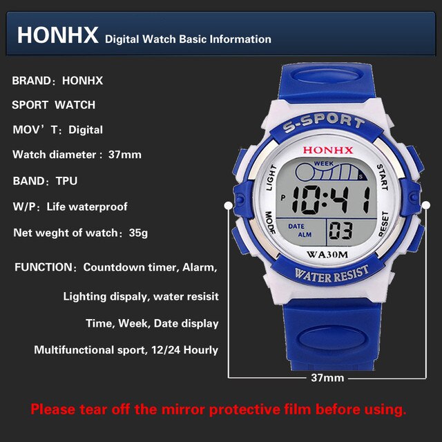 Zegarek dla dzieci wodoodporny z alarmem, stylowy prezent 2021 z wielofunkcyjnym wyświetlaczem daty - Wianko - 6