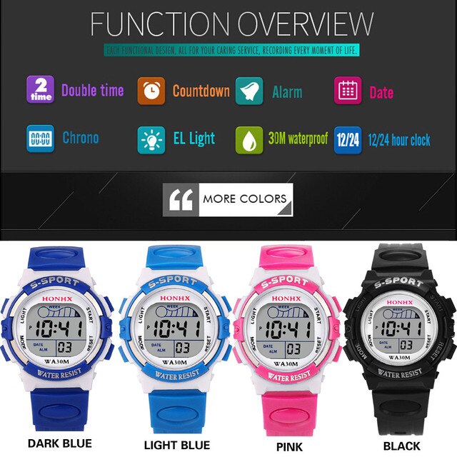 Zegarek dla dzieci wodoodporny z alarmem, stylowy prezent 2021 z wielofunkcyjnym wyświetlaczem daty - Wianko - 1