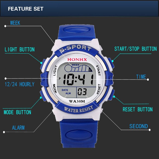 Zegarek dla dzieci wodoodporny z alarmem, stylowy prezent 2021 z wielofunkcyjnym wyświetlaczem daty - Wianko - 7