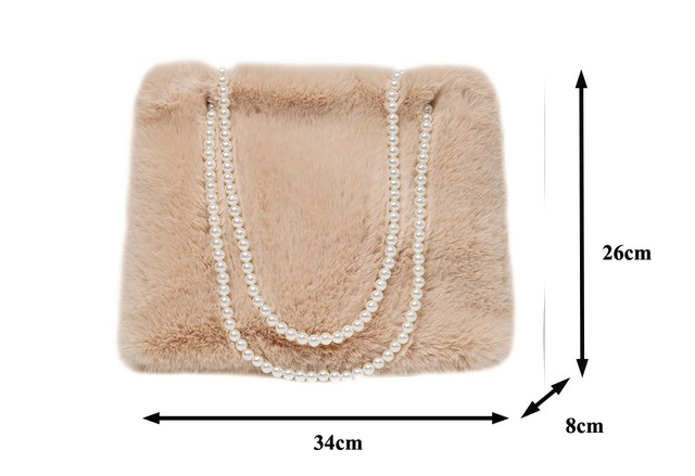 Furry luksusowa torebka futerkowa na ramię z rączkami i perłami dla kobiet 2021 zima - Wianko - 1
