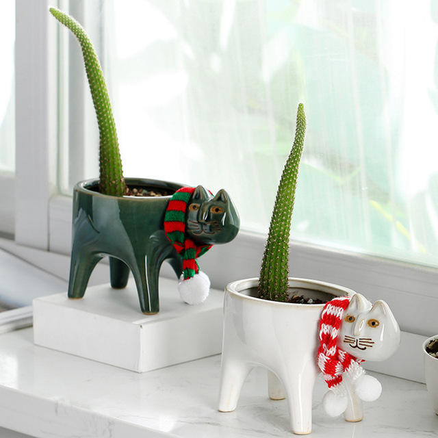 Kreatywna ceramiczna doniczka w kształcie ogona kota z kreskówki - dekoracja domu i biura na biurko, doskonała na sukulenty i kaktusy - Wianko - 2