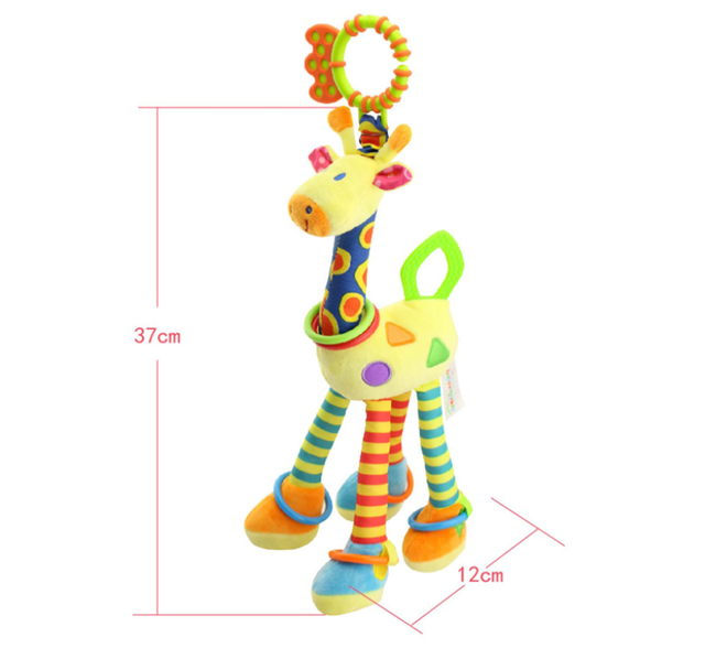 Pluszowy wózek zabawki dla noworodka z grzechotkami, wiszącymi motywami zwierząt i edukacyjnym dzwonkiem - Wianko - 10