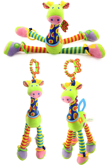 Pluszowy wózek zabawki dla noworodka z grzechotkami, wiszącymi motywami zwierząt i edukacyjnym dzwonkiem - Wianko - 3