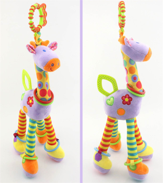Pluszowy wózek zabawki dla noworodka z grzechotkami, wiszącymi motywami zwierząt i edukacyjnym dzwonkiem - Wianko - 7