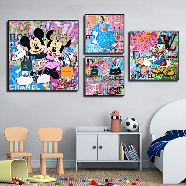 Obrazy na płótnie Disney Cartoon Graffiti luksusowe myszka miki Minnie - obrazy na ścianę pokój dziecięcy - Wianko - 3