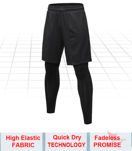 2019 Nowe szorty i legginsy 2 w 1: mężczyźni, szybkie suche elastyczne spodnie do biegania, oddychające, kulturystyka, Gym, fitness - Wianko - 2